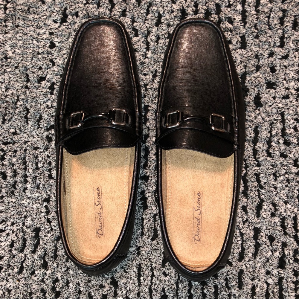 David Stone Mens Black Dress Loafers